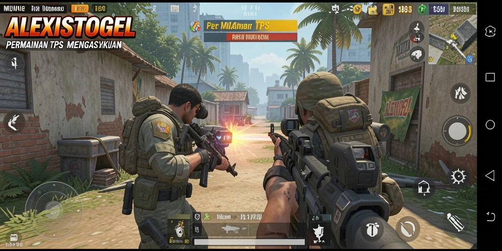 Screenshot utama ALEXISTOGEL menampilkan aksi tempur mendebarkan dalam game TPS.