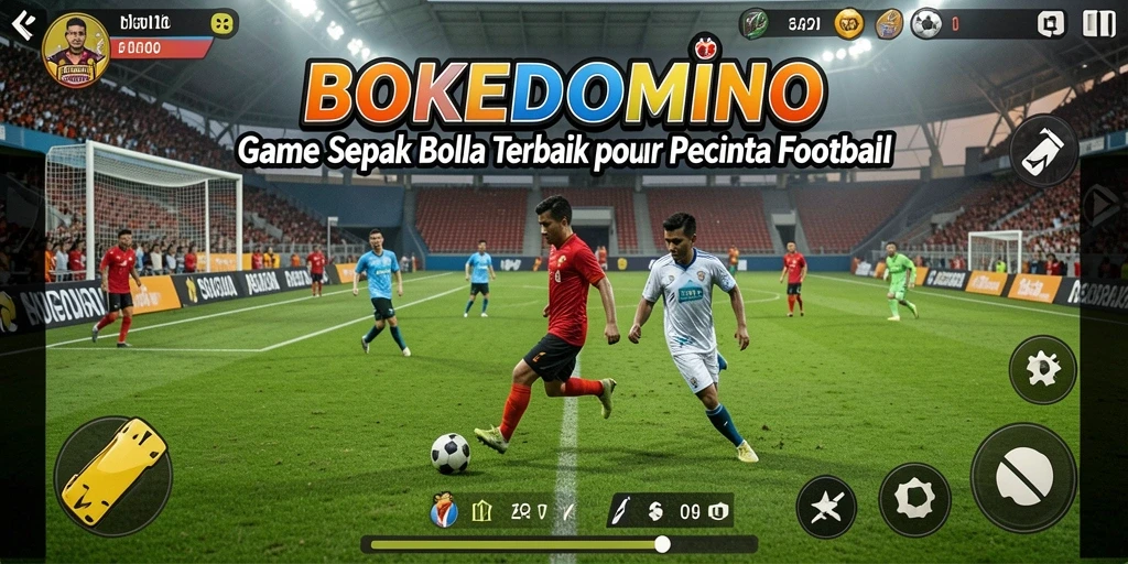 Tampilan gameplay menarik dari BOKEDOMINO saat pertandingan sepak bola.