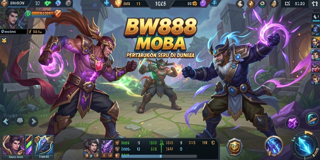 Screenshot gameplay BW888 menampilkan pertempuran intens di arena MOBA.