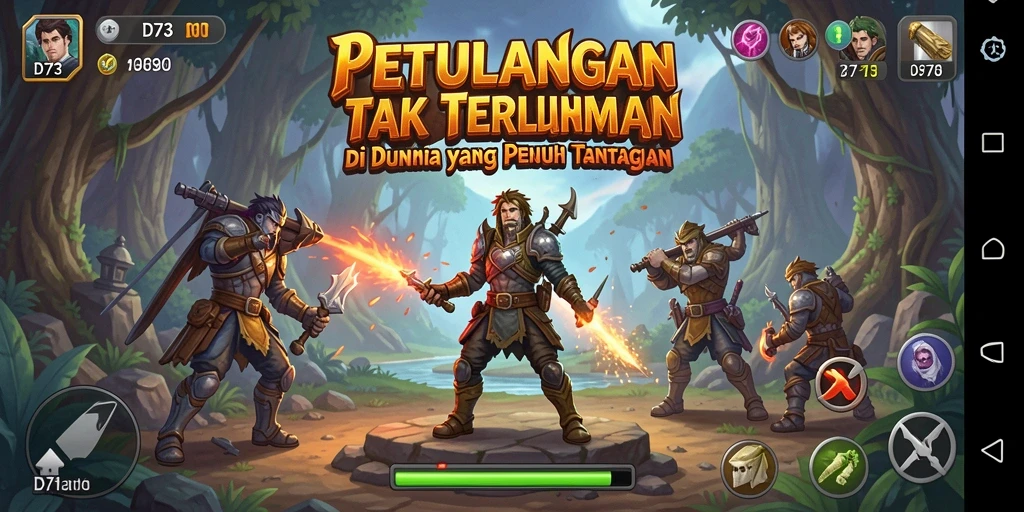 Tangkapan layar gameplay D73 yang menampilkan karakter menjelajahi lingkungan petualangan.