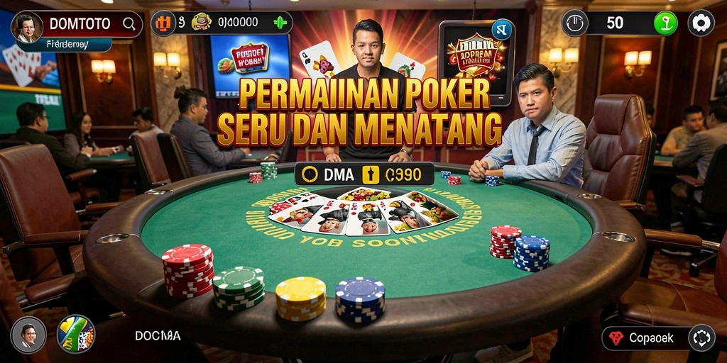 Tampilan gameplay DOMTOTO yang mendebarkan dalam permainan Poker.