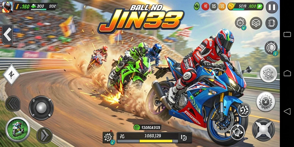 Tampilan gameplay seru dalam JIN33 dengan motor balap yang menakjubkan.