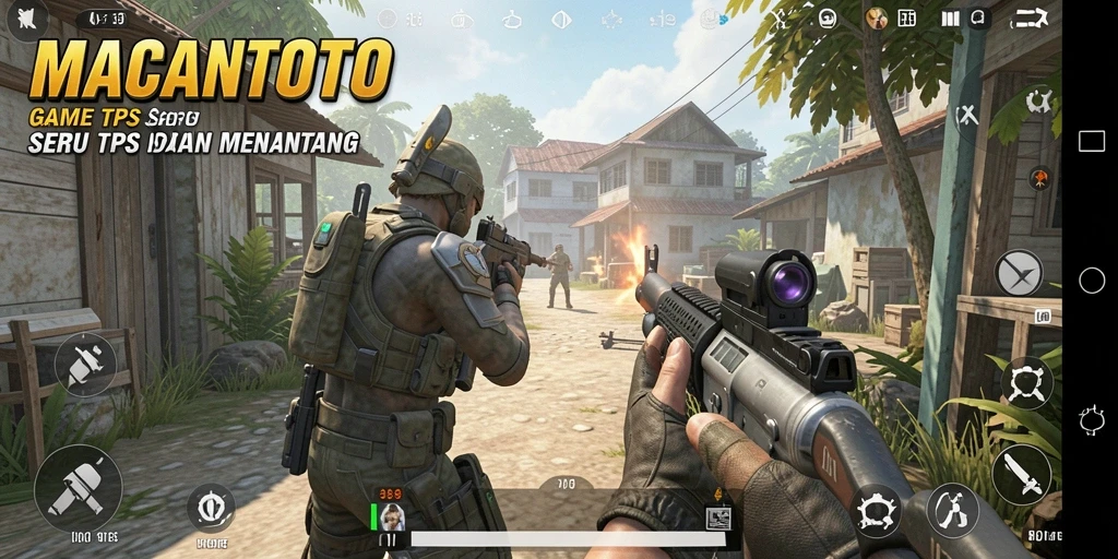 Tampilan gameplay seru dalam MACANTOTO yang menampilkan aksi tembak-menembak.
