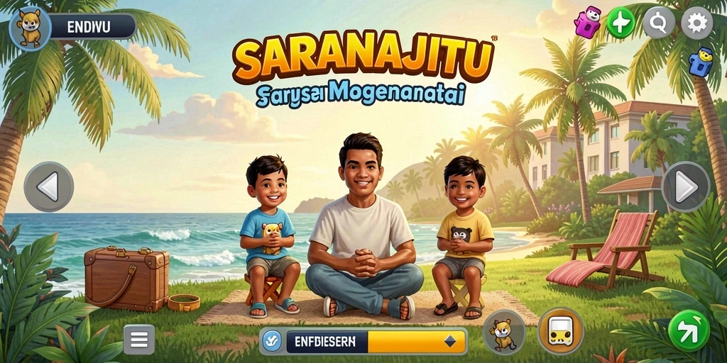 Tampilan gameplay SARANAJITU yang ceria dan menghibur.