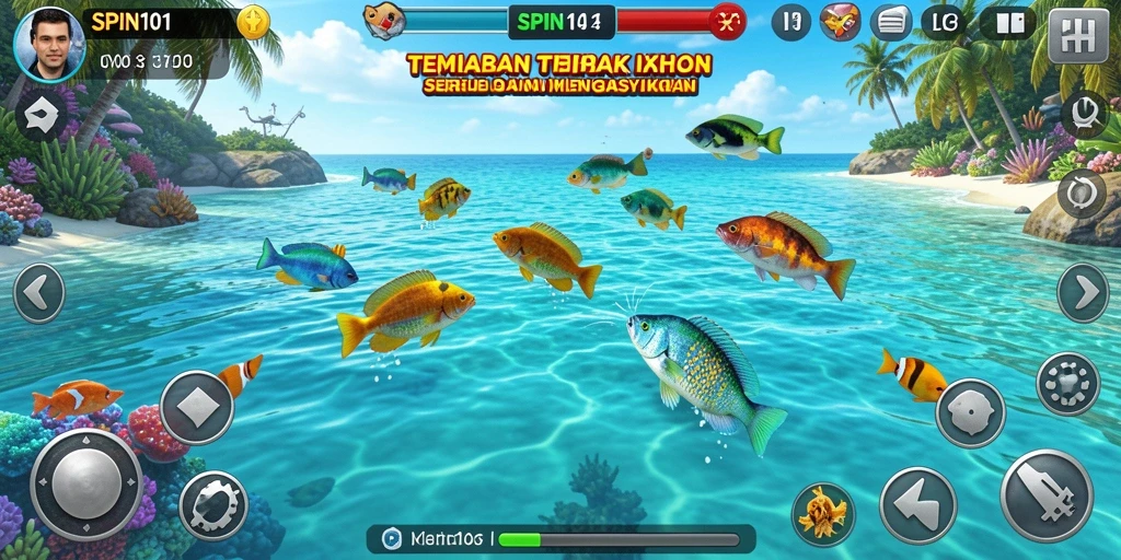 Menampilkan gameplay Tembak Ikan yang seru di SPIN101.