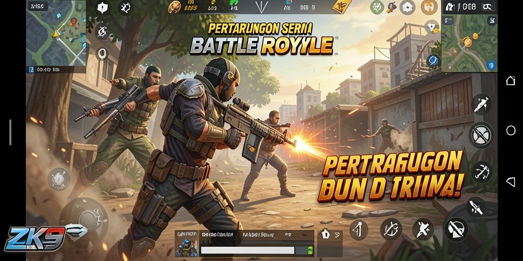 Screenshot menunjukkan pertempuran epik di ZK9 dengan grafis yang memukau.